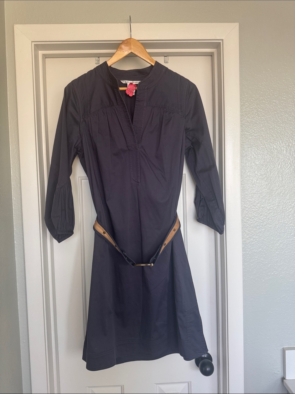 Women's navy Three-Quarter Sleeve Shift Dress with Belt Diane von Furstenberg